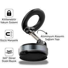 360 Dönebilen Ayarlanabilir Araç Içi Tutucu Kullanılabilen Vakumlu K007 Magsafe Telefon Tutucu